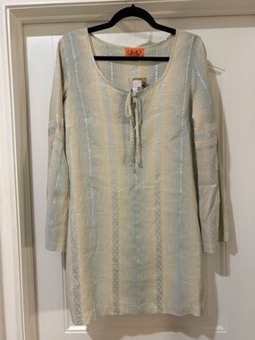 Juicy Couture Linen Blend Tunic Mini Dress Size Small Aquamarine Stripe NWT